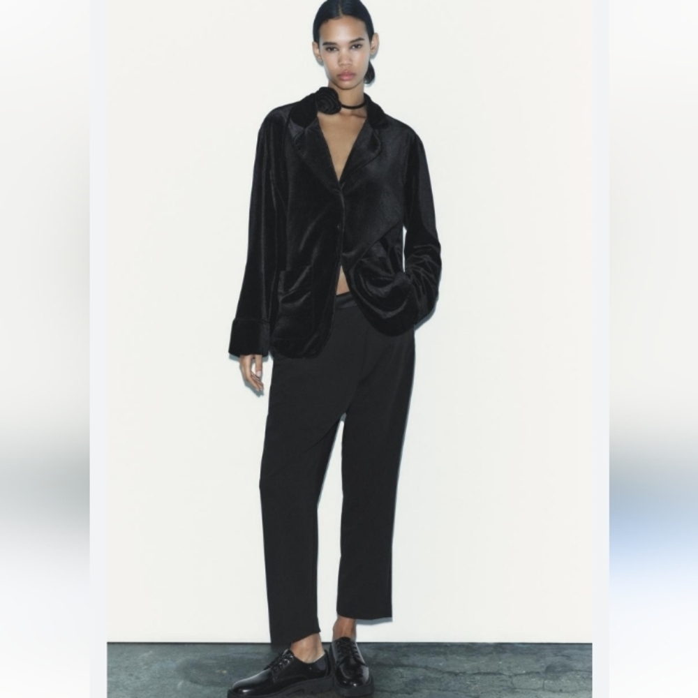 Zara Contrast Satin Effect Fabric Baggy Trousers With Crossover Front Detail